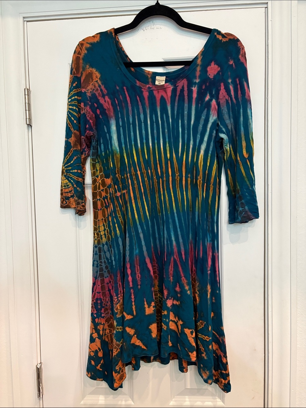 Kathmandu Imports Mudmee Tie Dye Tunic Dress Asymmetrical Boho Festival Sz M/L